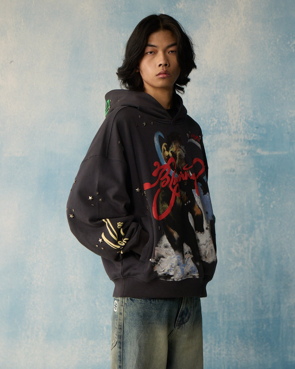 Grey Star Studded Hoodie Polkal™ BluOr
