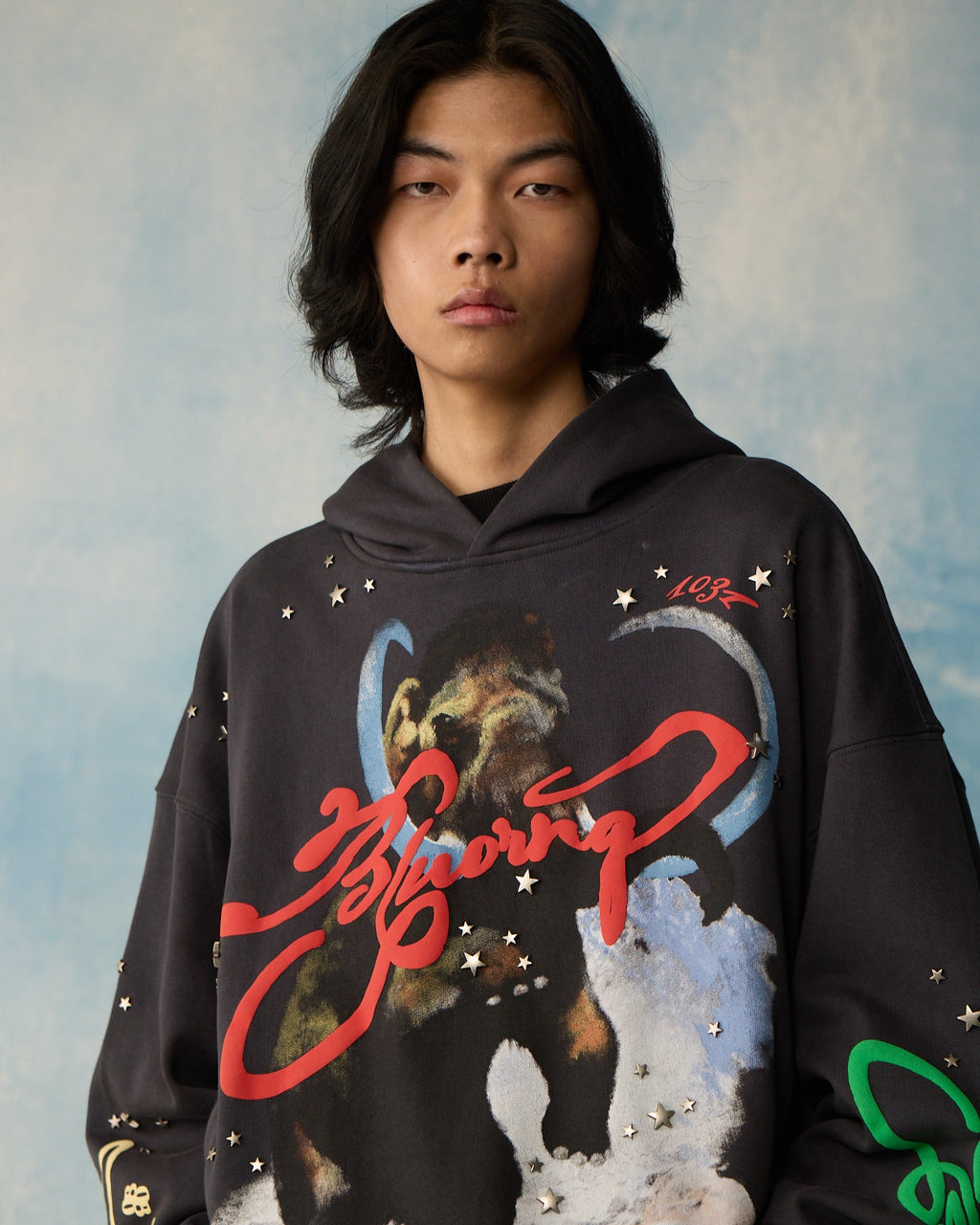 Grey Star Studded Hoodie Polkal™ BluOr