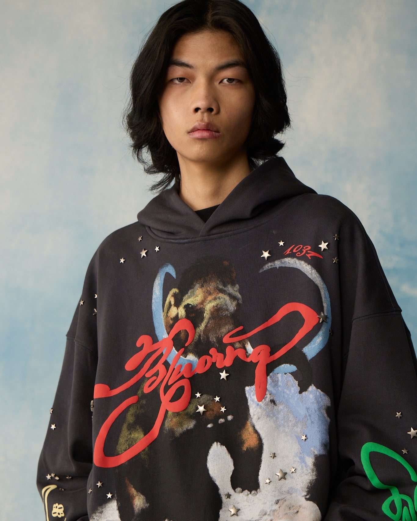Grey Star Studded Hoodie Polkal™ BluOr