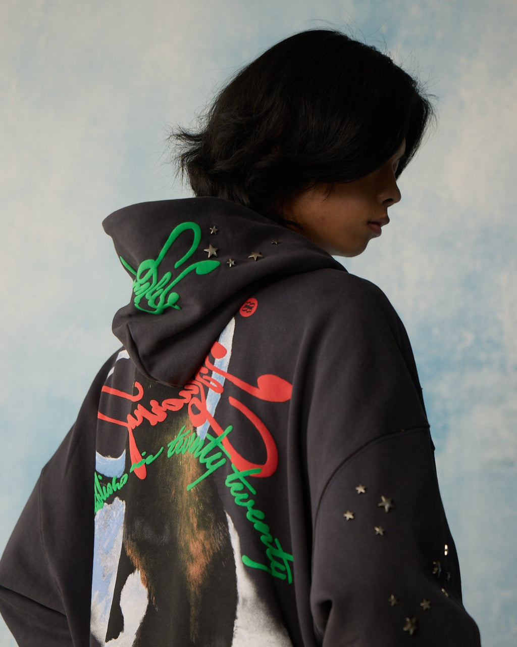 Grey Star Studded Hoodie Polkal™ BluOr