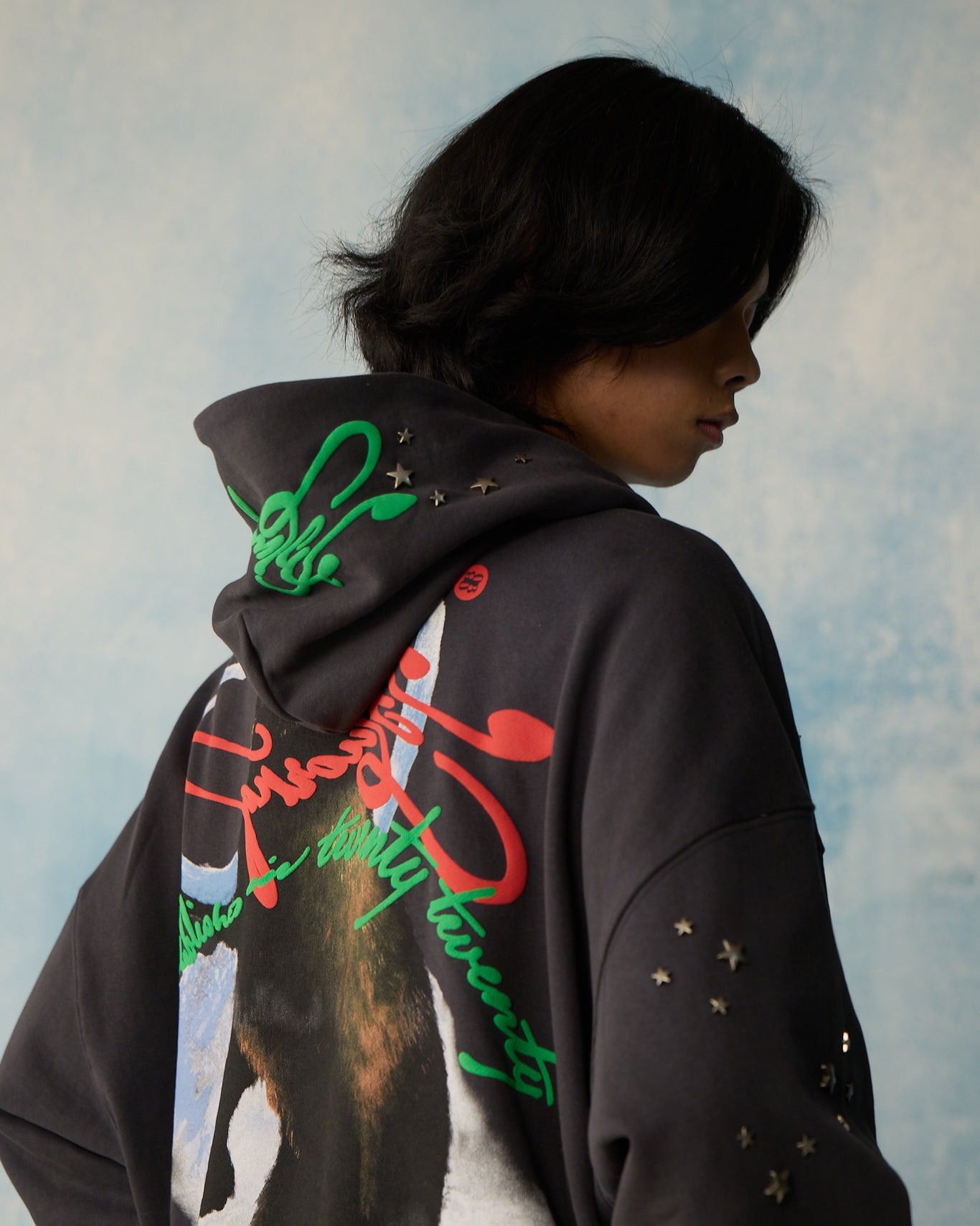 Grey Star Studded Hoodie Polkal™ BluOr