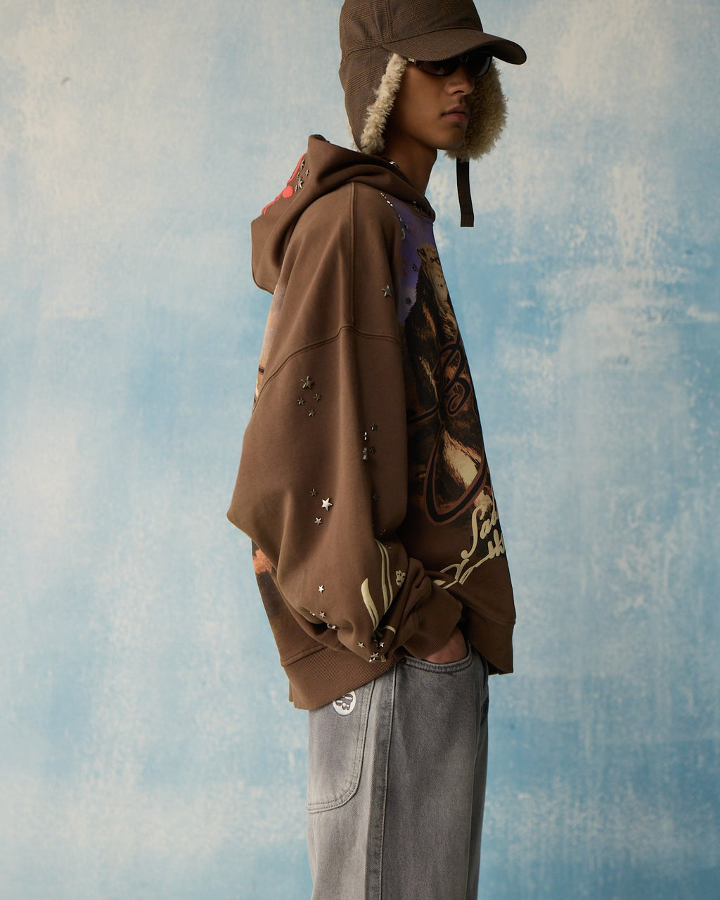 Brown Star Studded Hoodie Polkal™ BluOr
