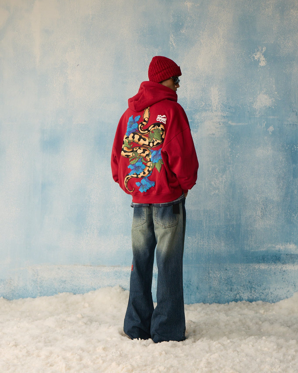 Red Serpent Bloom Zipper Hoodie Polkal™ BluOr