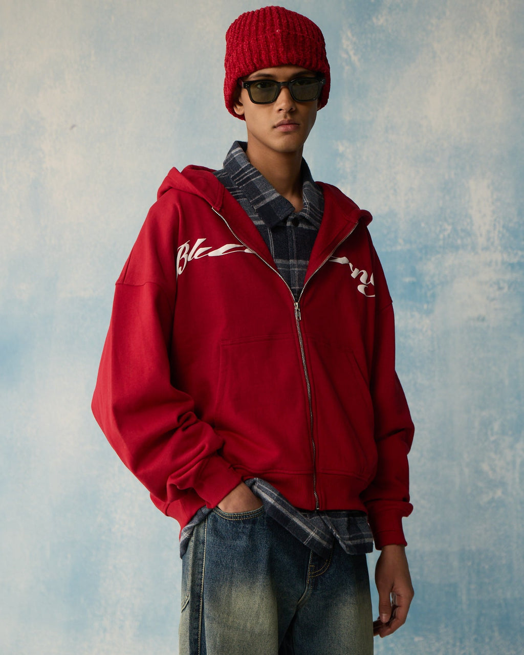 Red Serpent Bloom Zipper Hoodie Polkal™ BluOr