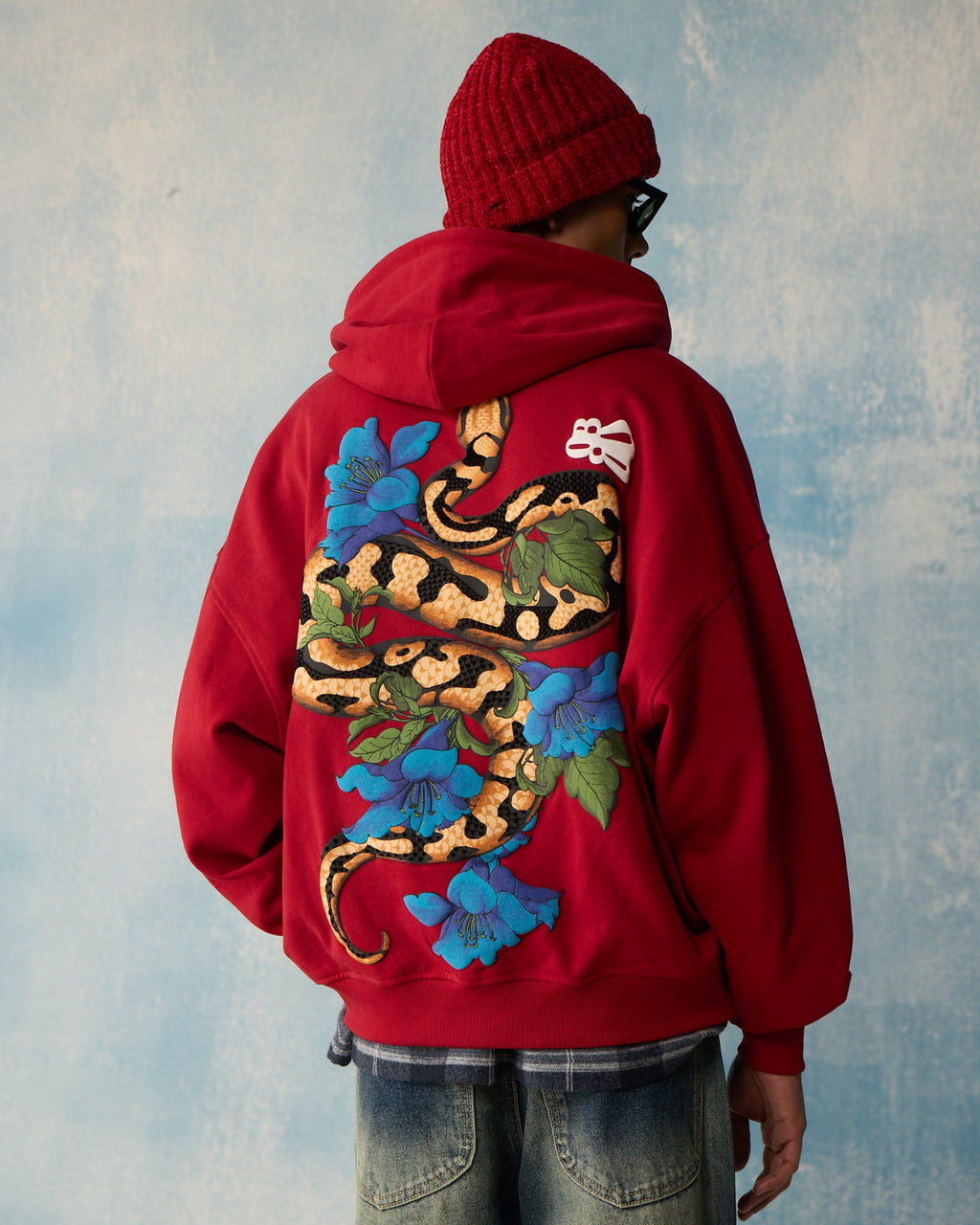Red Serpent Bloom Zipper Hoodie Polkal™ BluOr