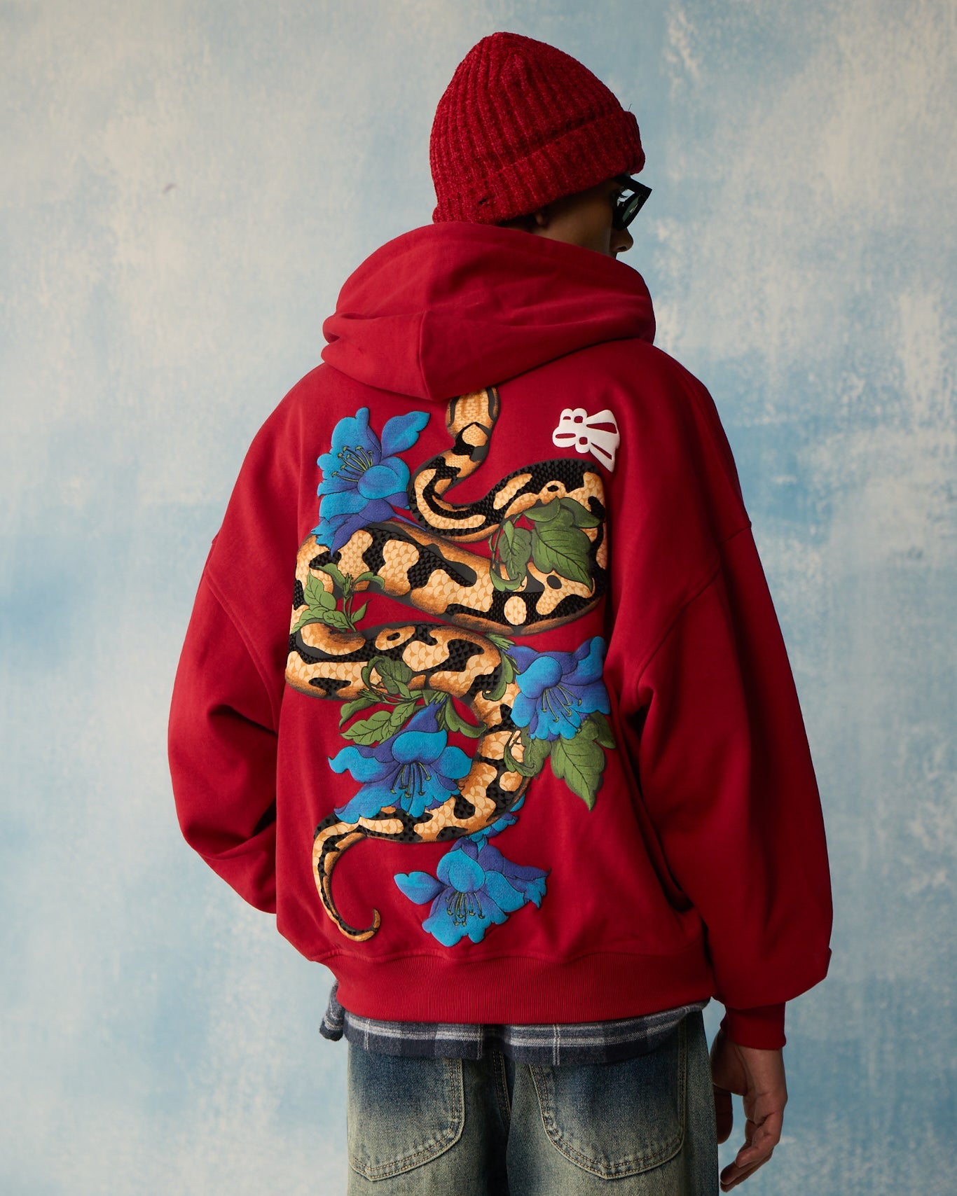 Red Serpent Bloom Zipper Hoodie Polkal™ BluOr