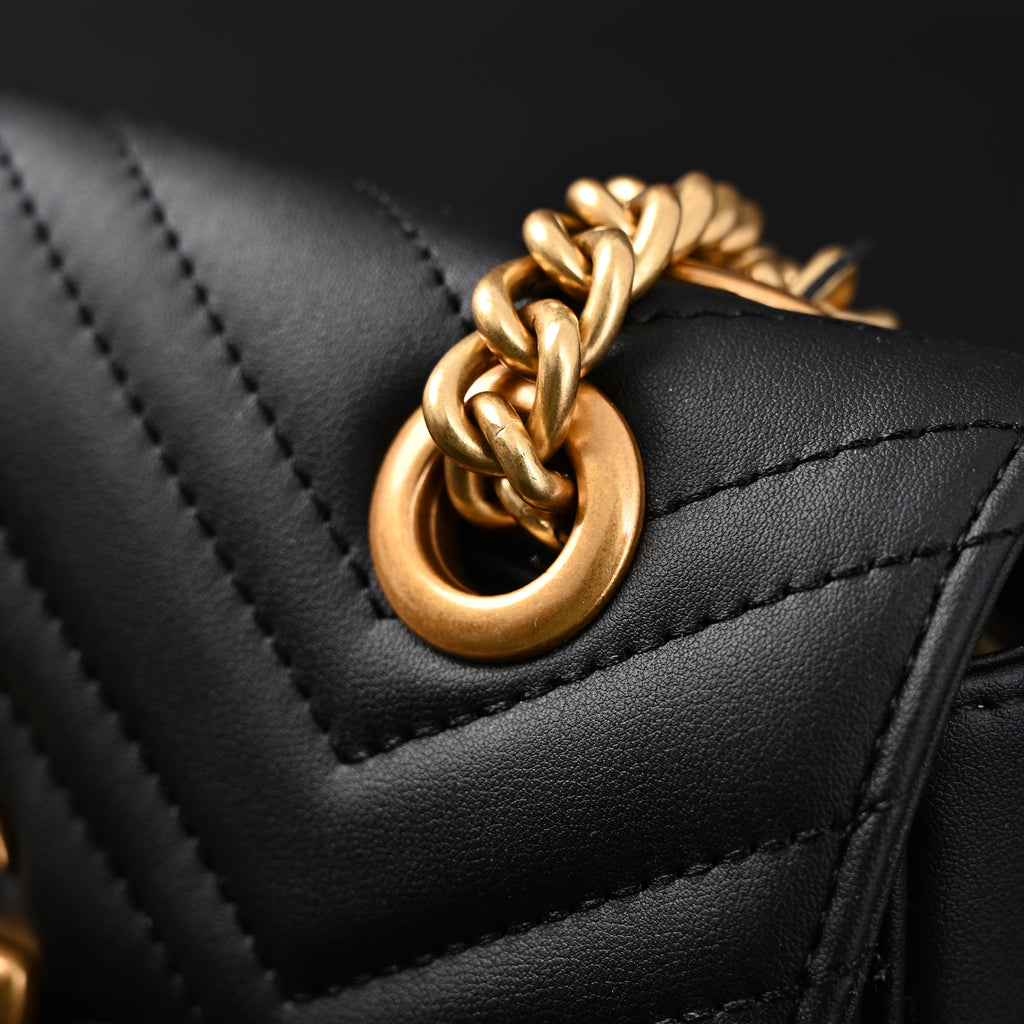 Gucci GG Marmont Small Matelassé Shoulder Bag – Black Leather with Gold Hardware