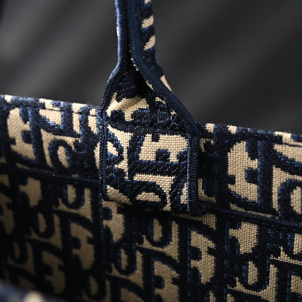 Christian Dior Large Book Tote – Blue Oblique Embroidery