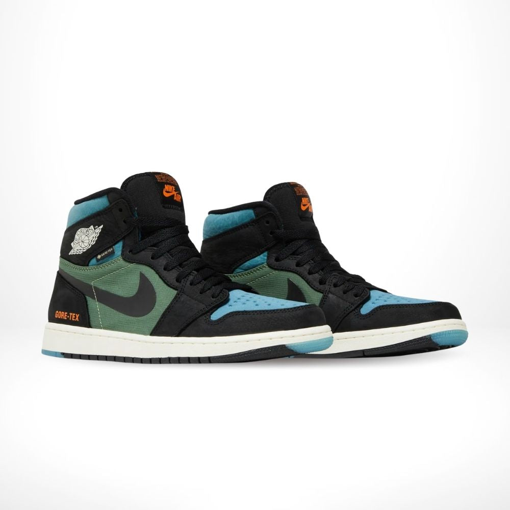 Angled front view of a full pair of Air Jordan 1