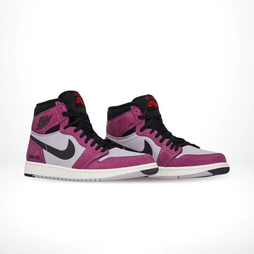 Angled front view of a full pair of Air Jordan 1