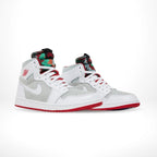 Angled front view of a full pair of Air Jordan 1