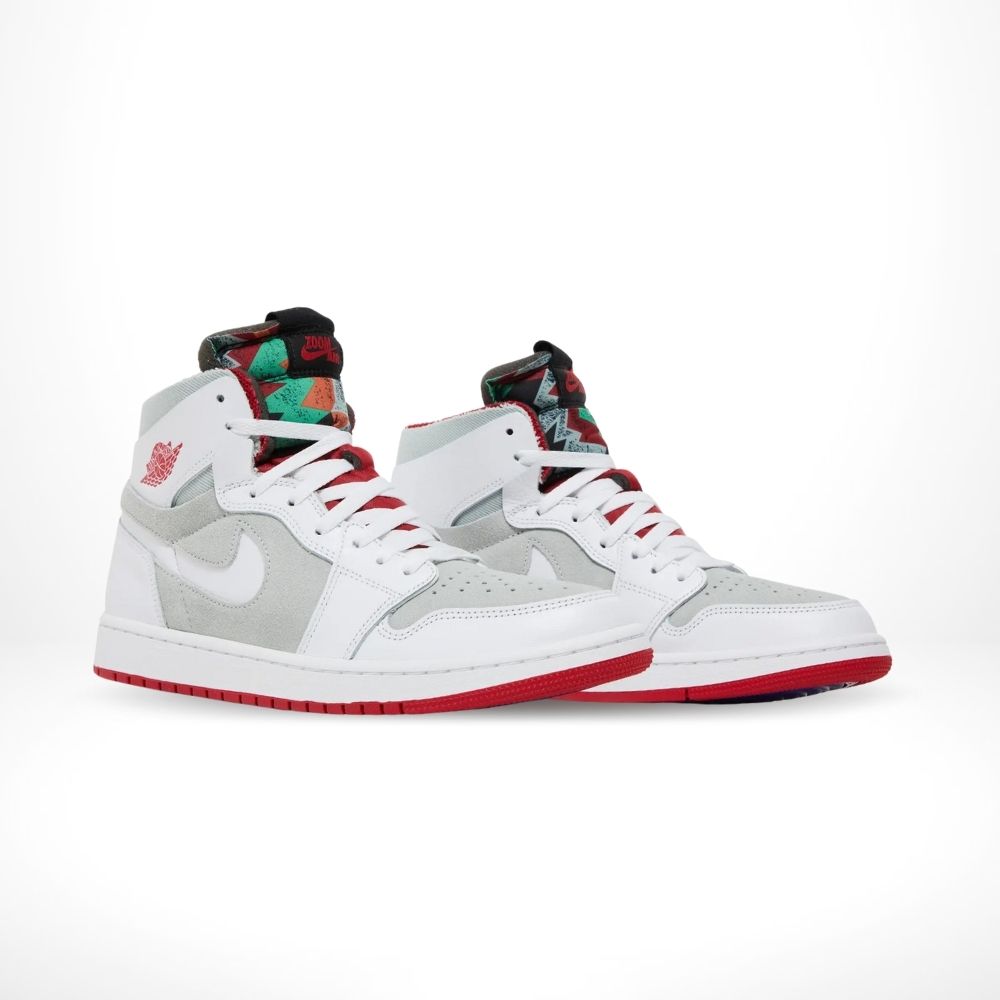 Angled front view of a full pair of Air Jordan 1