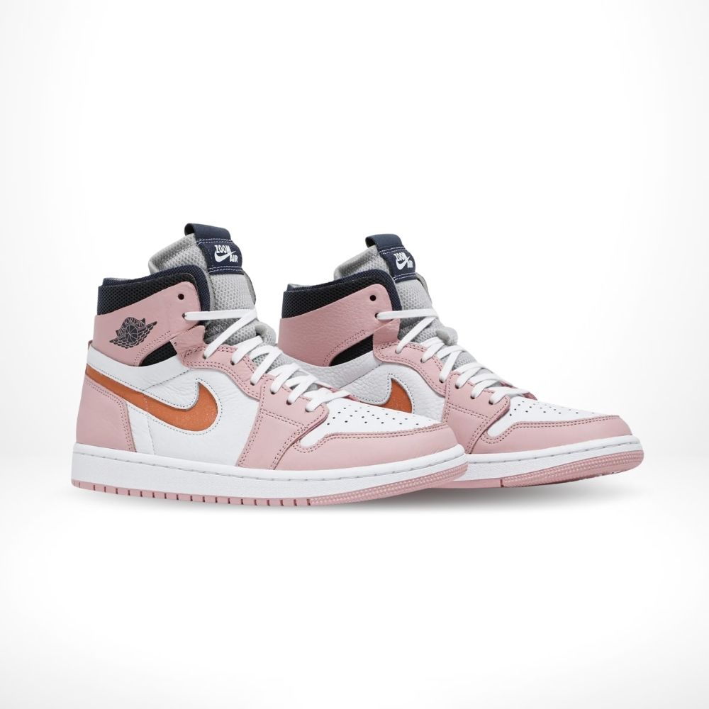 Angled front view of a full pair of Air Jordan 1