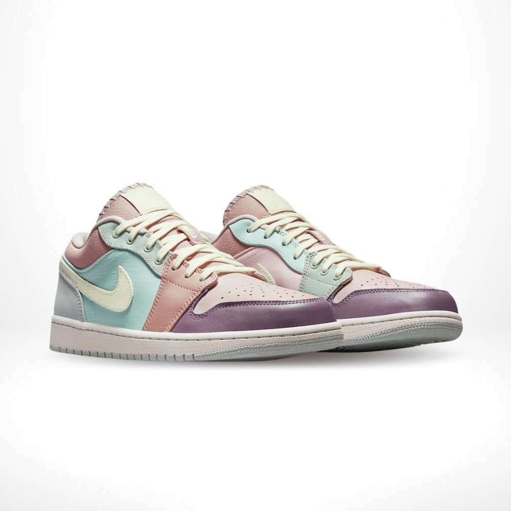 Angled front view of a full pair of Air Jordan 1