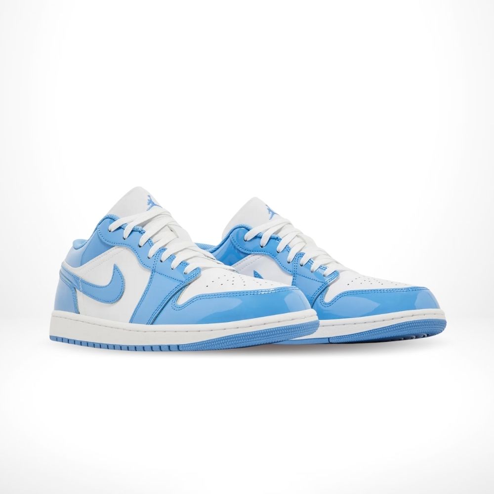 Angled front view of a full pair of Air Jordan 1