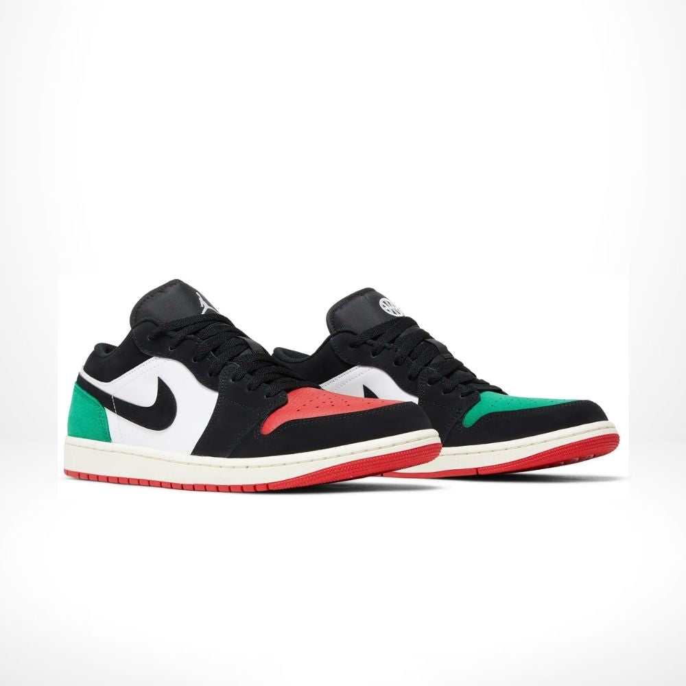 Angled front view of a full pair of Air Jordan 1