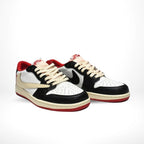 Angled front view of a full pair of Air Jordan 1
