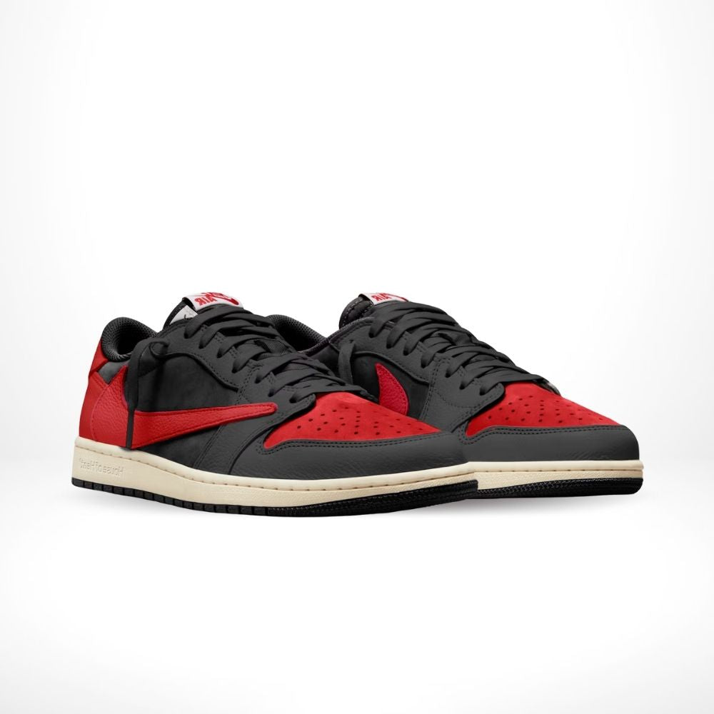 Angled front view of a full pair of Air Jordan 1