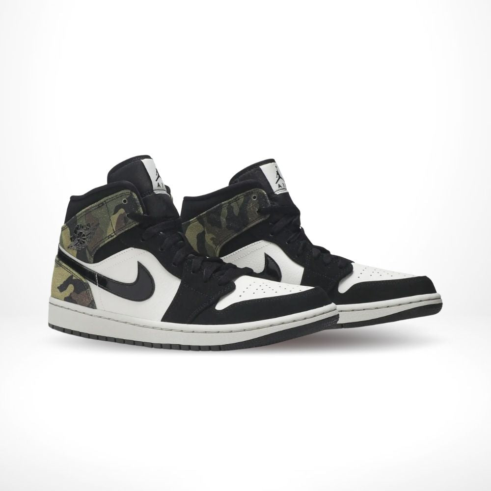 Angled front view of a full pair of Air Jordan 1