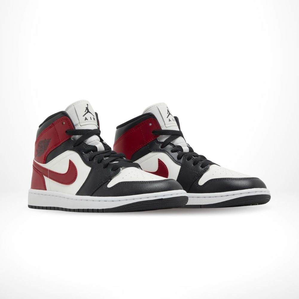 Angled front view of a full pair of Air Jordan 1