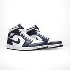 Angled front view of a full pair of Air Jordan 1