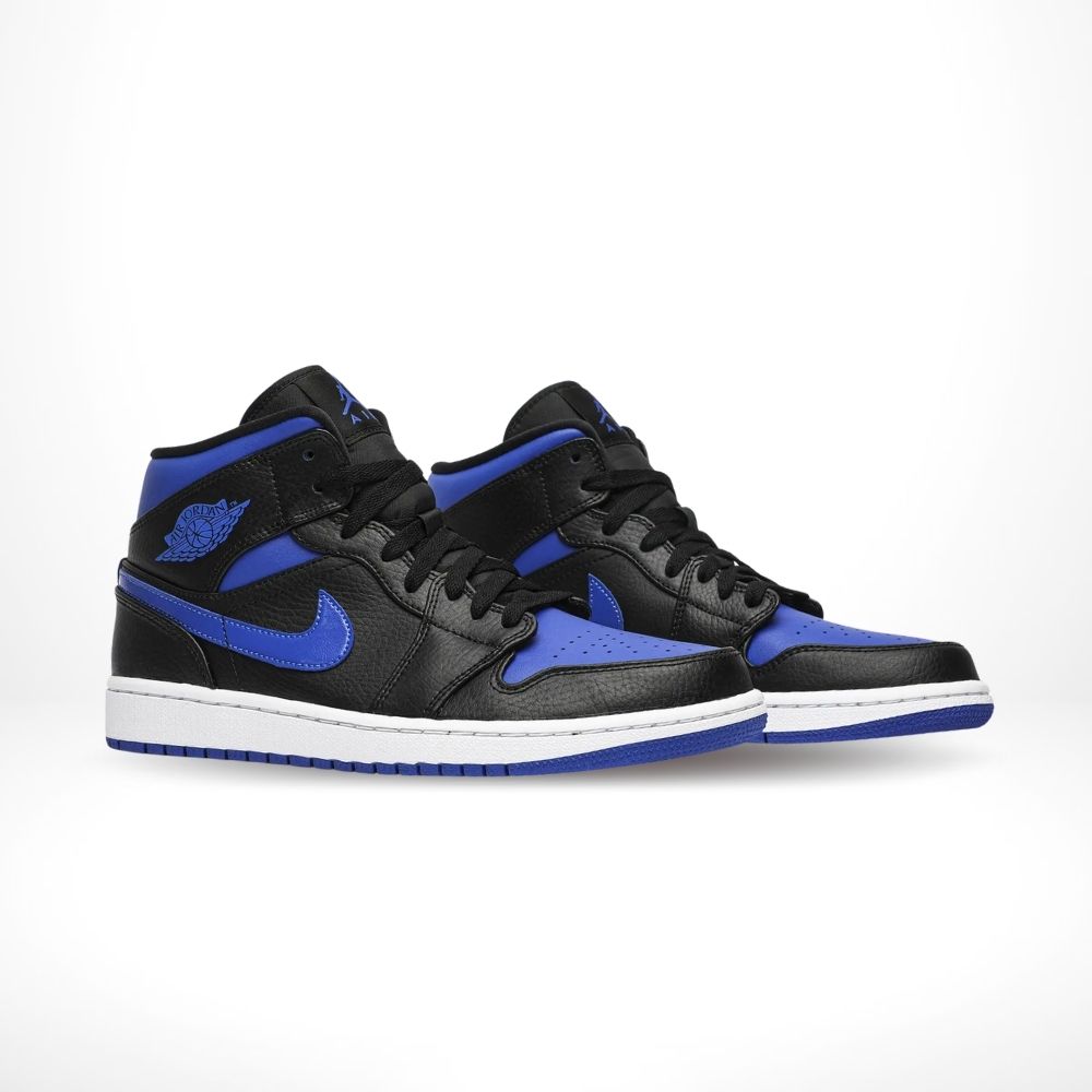 Angled front view of a full pair of Air Jordan 1