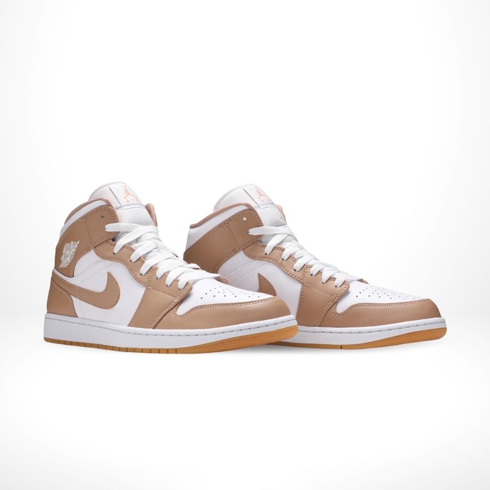 Angled front view of a full pair of Air Jordan 1