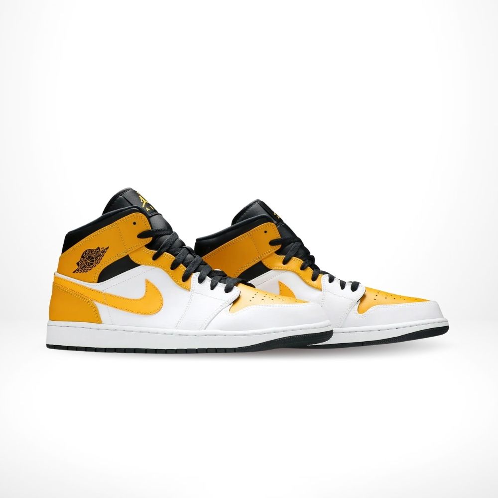 Angled front view of a full pair of Air Jordan 1