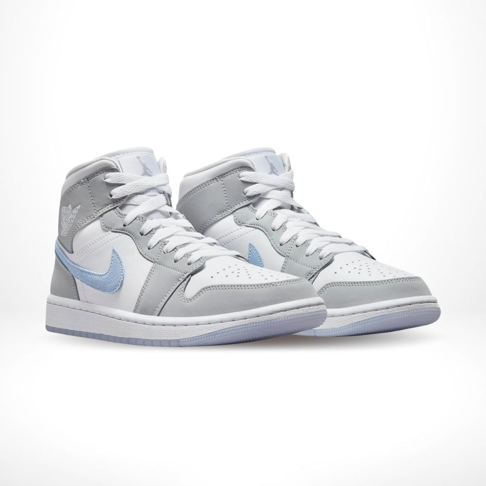 Angled front view of a full pair of Air Jordan 1