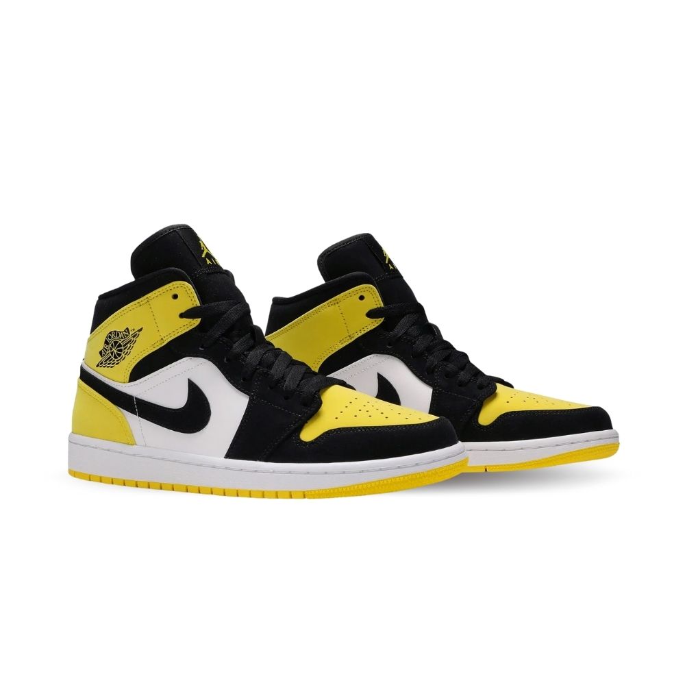 Angled front view of a full pair of Air Jordan 1