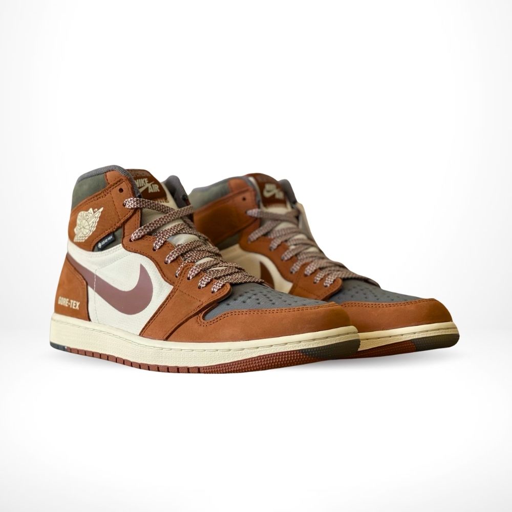 Angled front view of a full pair of Air Jordan 1