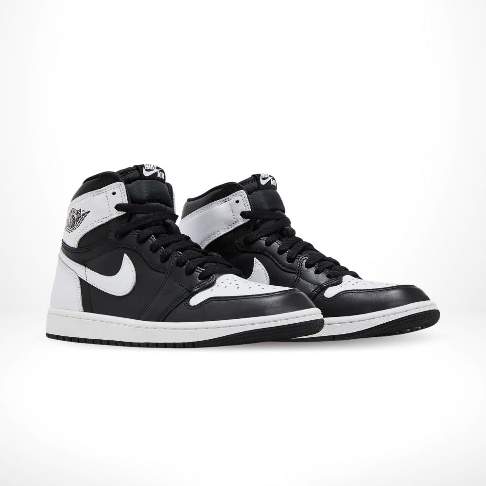 Angled front view of a full pair of Air Jordan 1