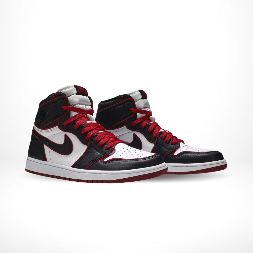 Angled front view of a full pair of Air Jordan 1