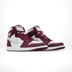 Angled front view of a full pair of Air Jordan 1