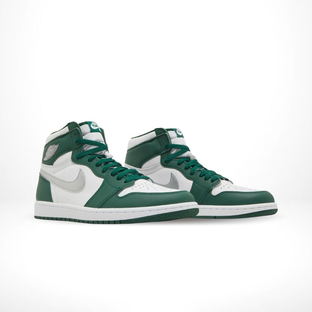 Angled front view of a full pair of Air Jordan 1