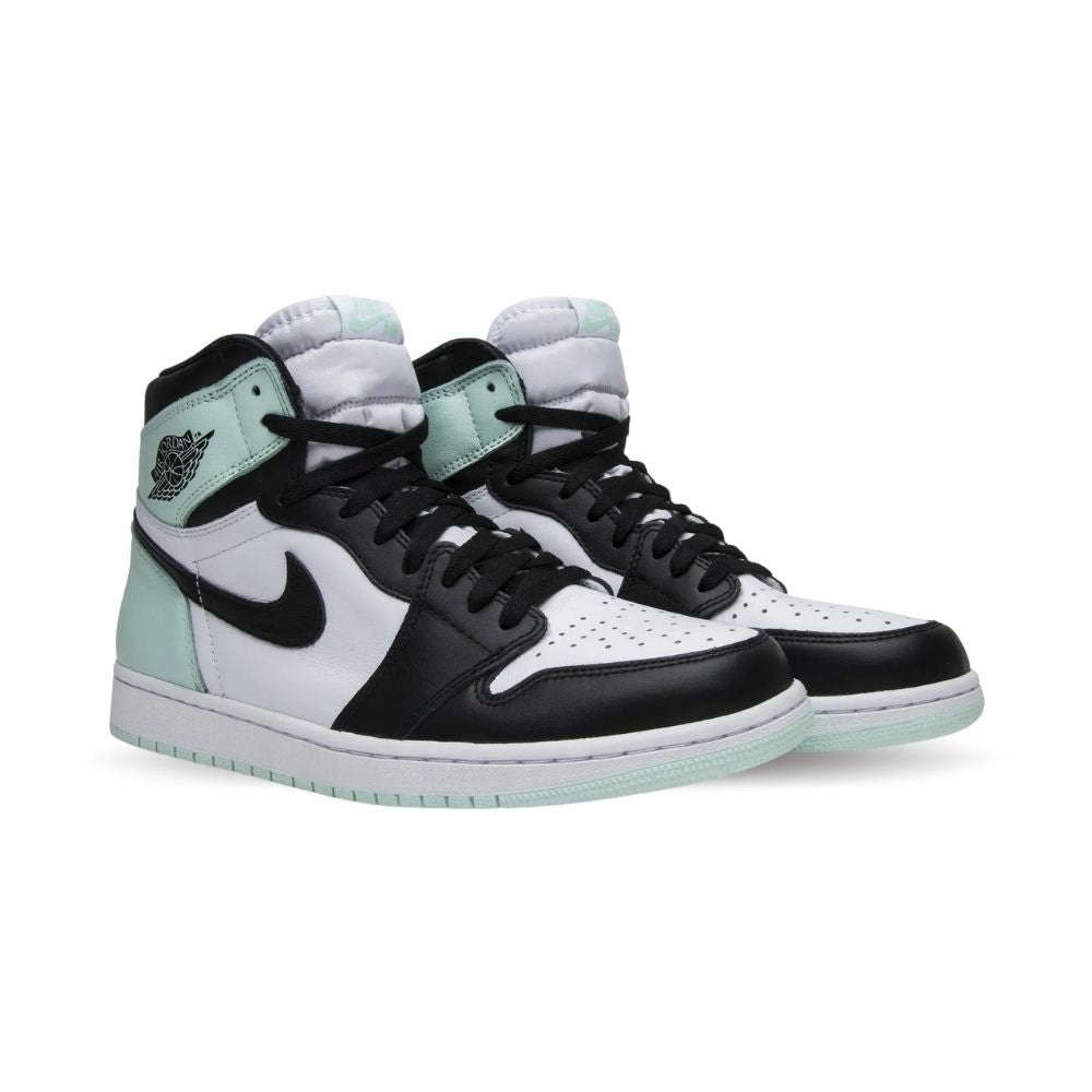 Angled front view of a full pair of Air Jordan 1
