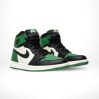 Angled front view of a full pair of Air Jordan 1