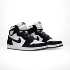 Angled front view of a full pair of Air Jordan 1