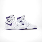 Angled front view of a full pair of Air Jordan 1