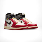Angled front view of a full pair of Air Jordan 1