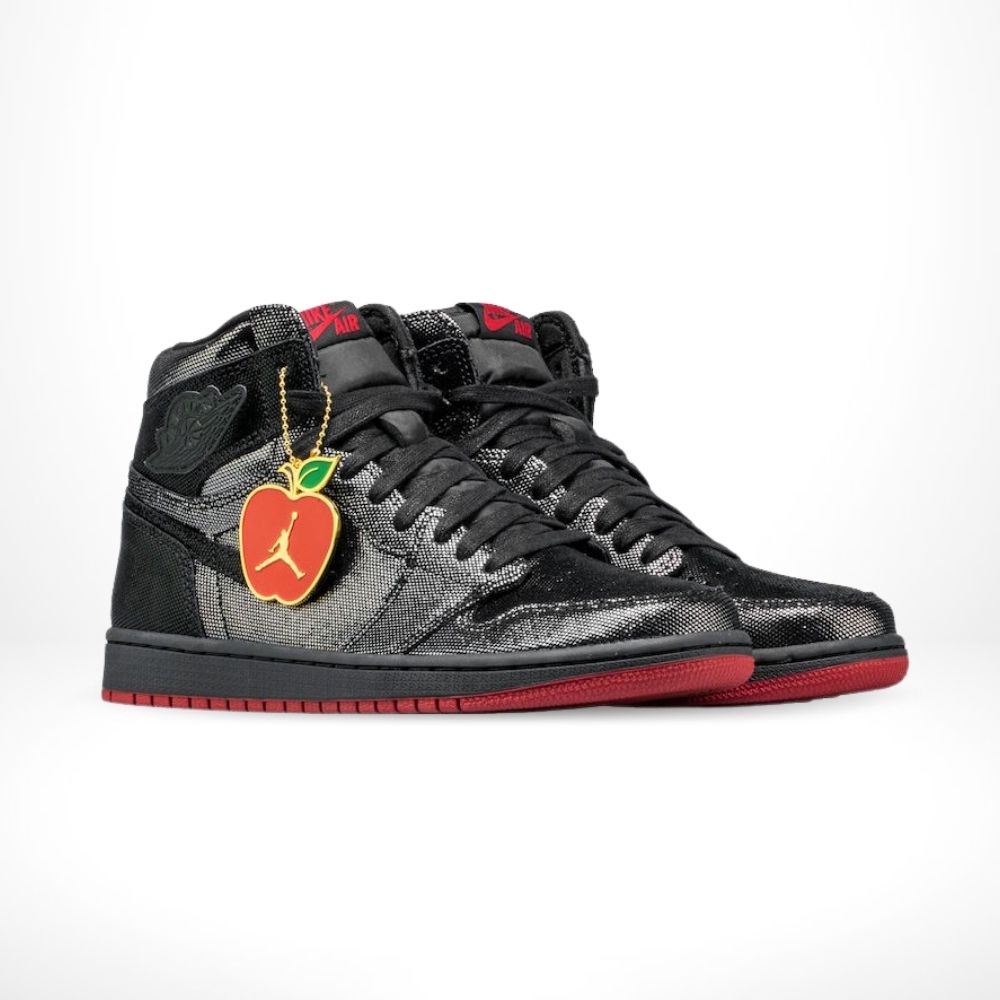 Angled front view of a full pair of Air Jordan 1