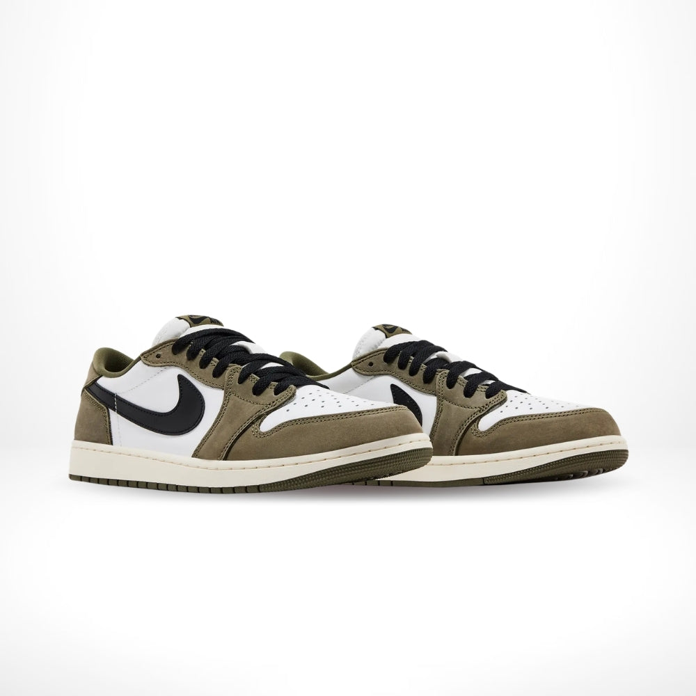 Angled front view of a full pair of Air Jordan 1