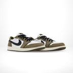 Angled front view of a full pair of Air Jordan 1