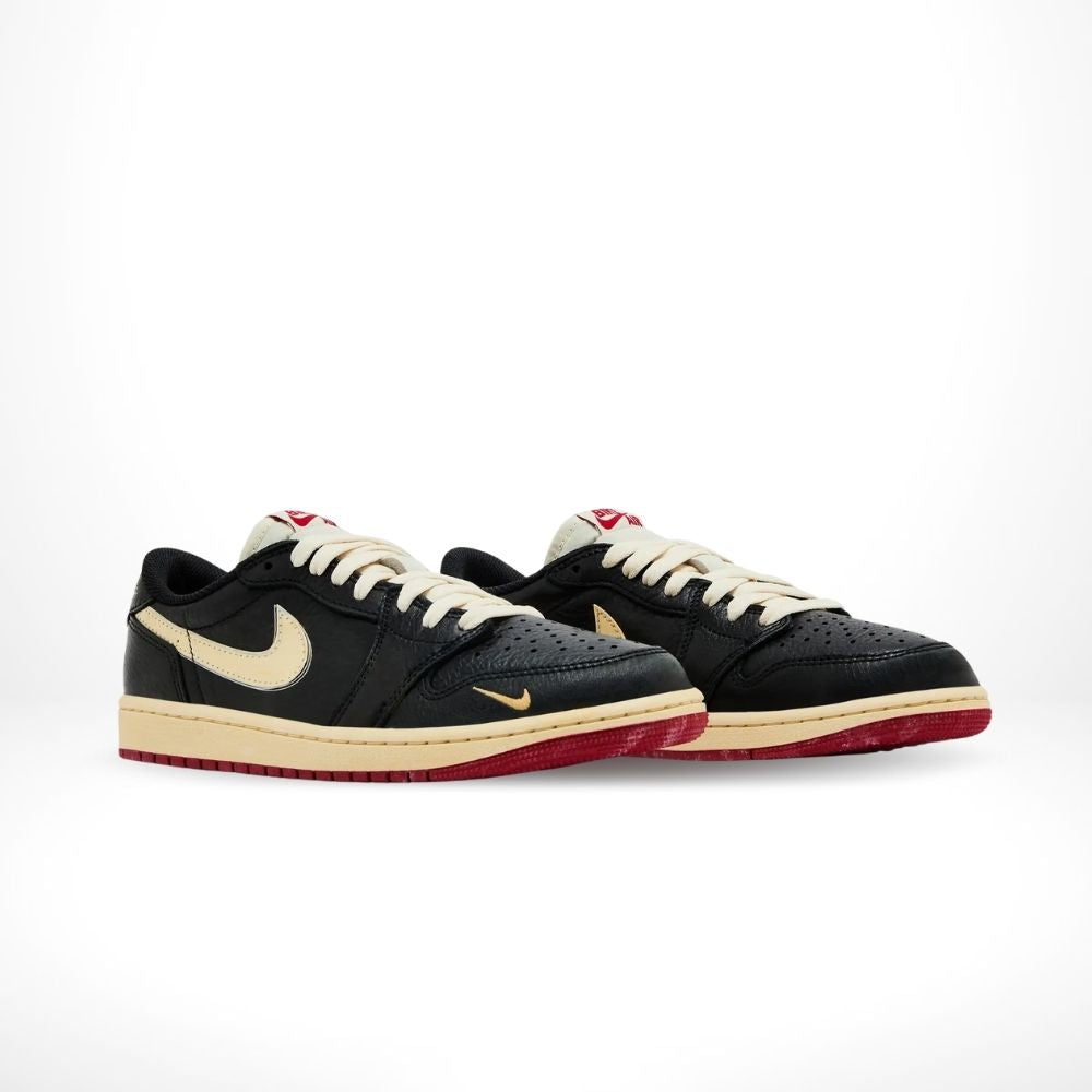 Angled front view of a full pair of Air Jordan 1