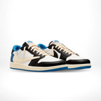 Angled front view of a full pair of Air Jordan 1