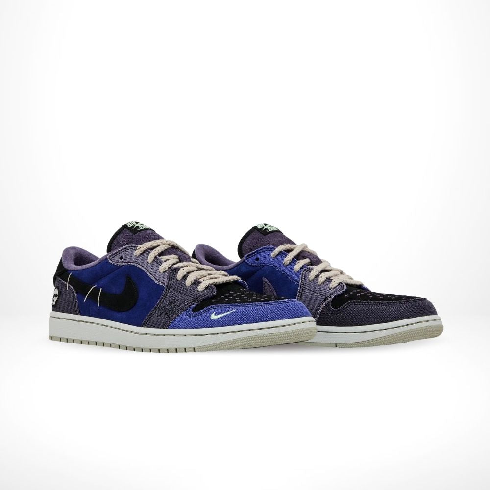 Angled front view of a full pair of Air Jordan 1