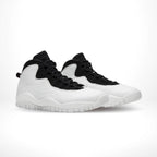 Angled front view of a full pair of Air Jordan 10