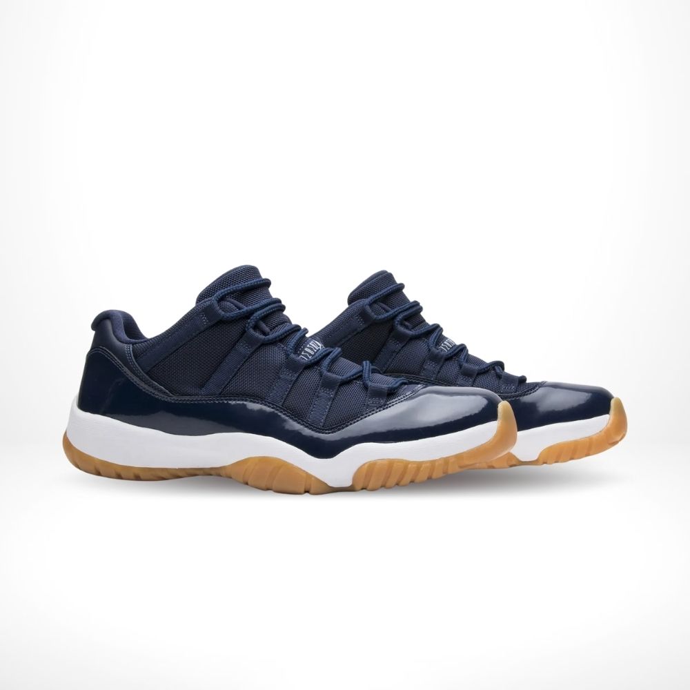 Angled front view of a full pair of Air Jordan 11