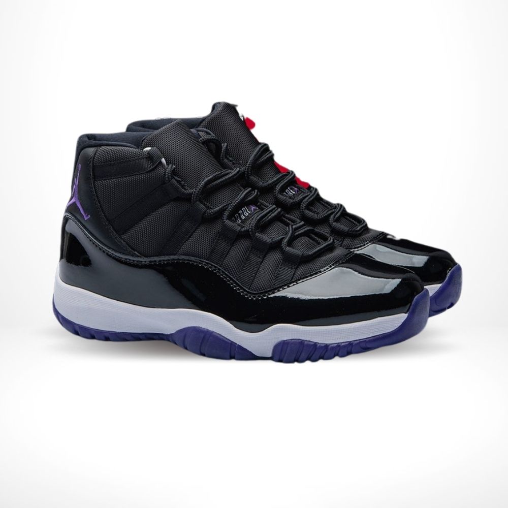 Angled front view of a full pair of Air Jordan 11