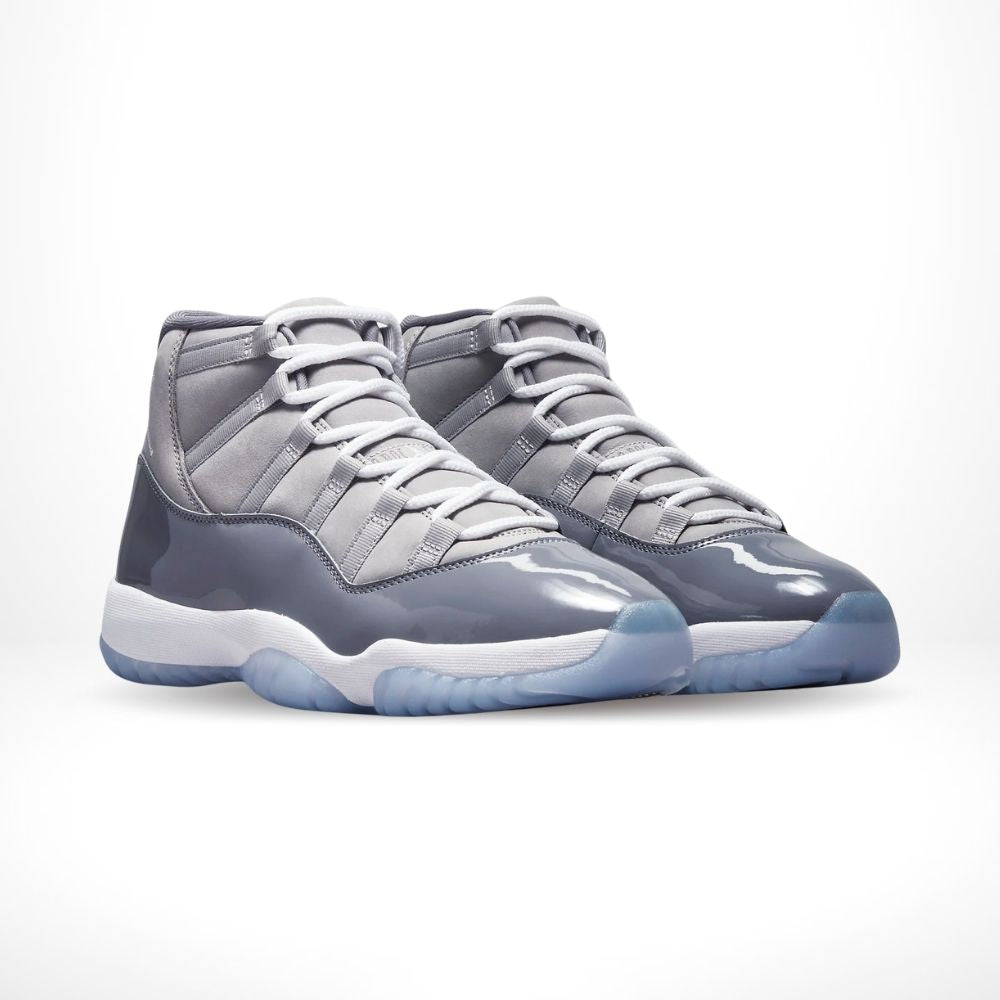 Angled front view of a full pair of Air Jordan 11